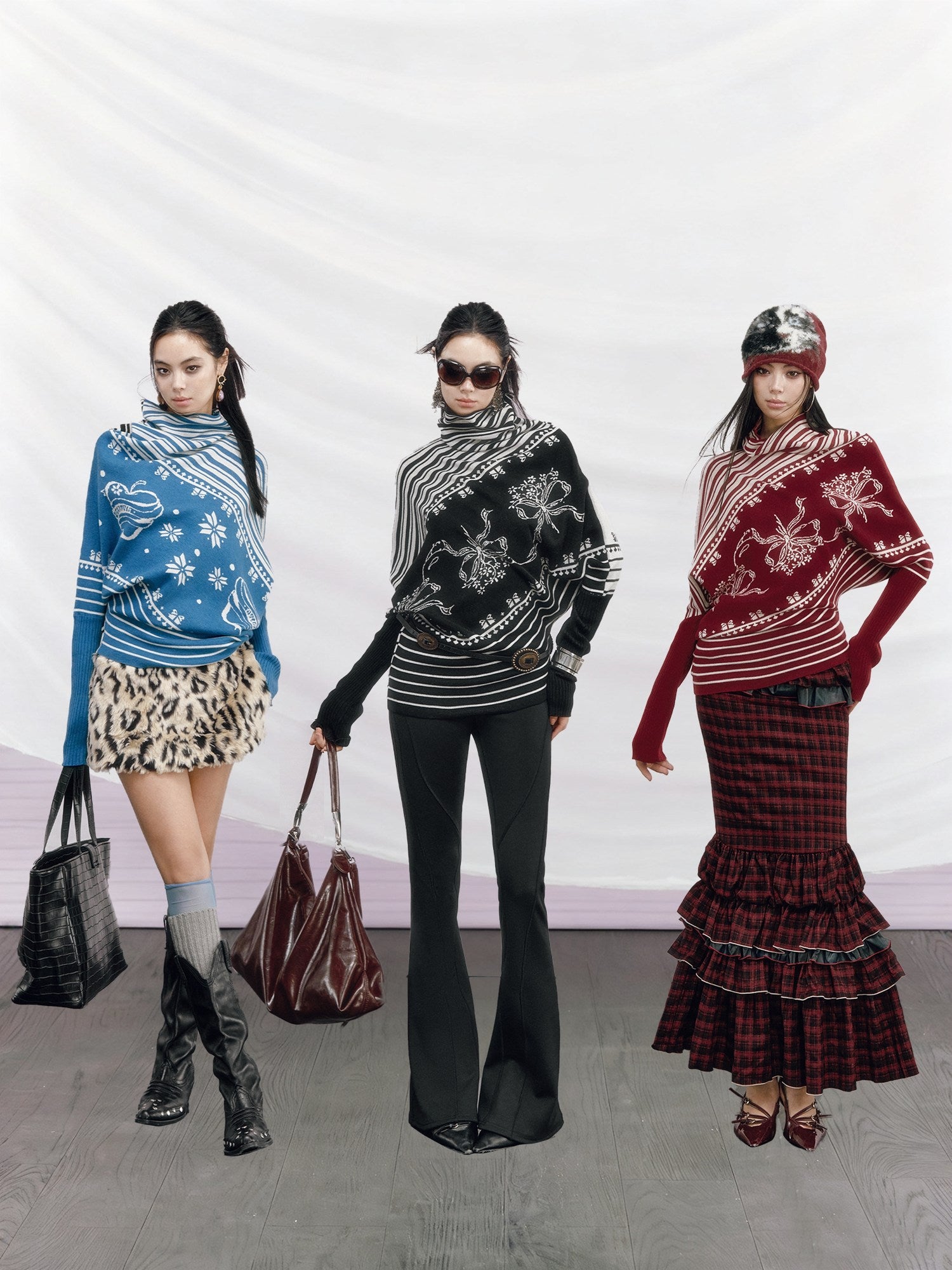 OfAkiva Thermal Slim Fit Colorblock Batwing Cowl Neck Women Striped Knit Sweaters