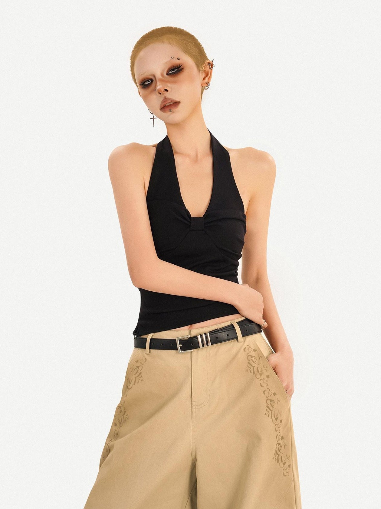 Nico Molly Sexy Slim Fit Halter V-neck Women Pullover Cropped Solid No Padding Camisoles