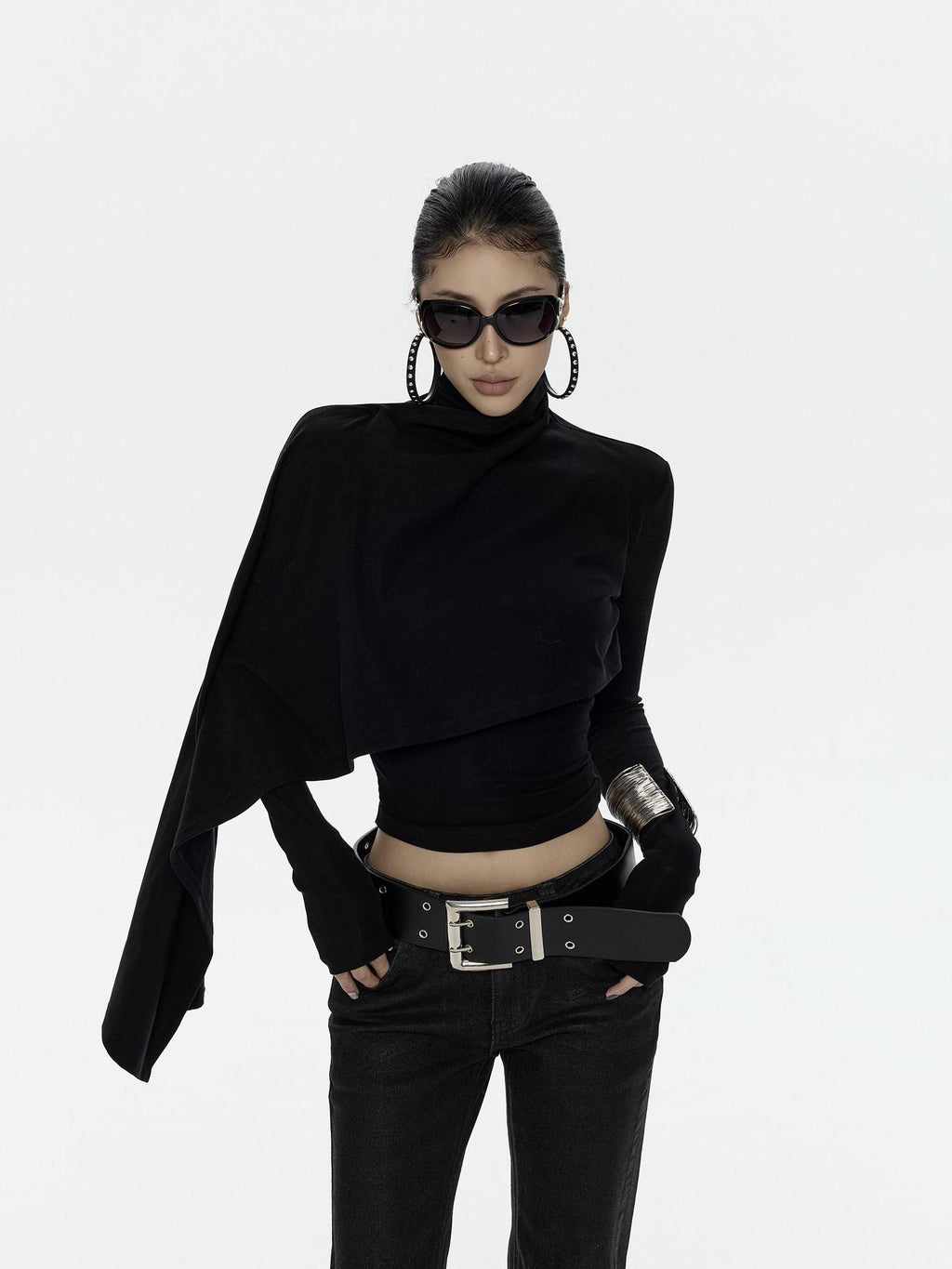 ZERO Lyocell Asymmetric Slim Fit Casual Turtleneck Long Sleeve Cropped Women Knitwear