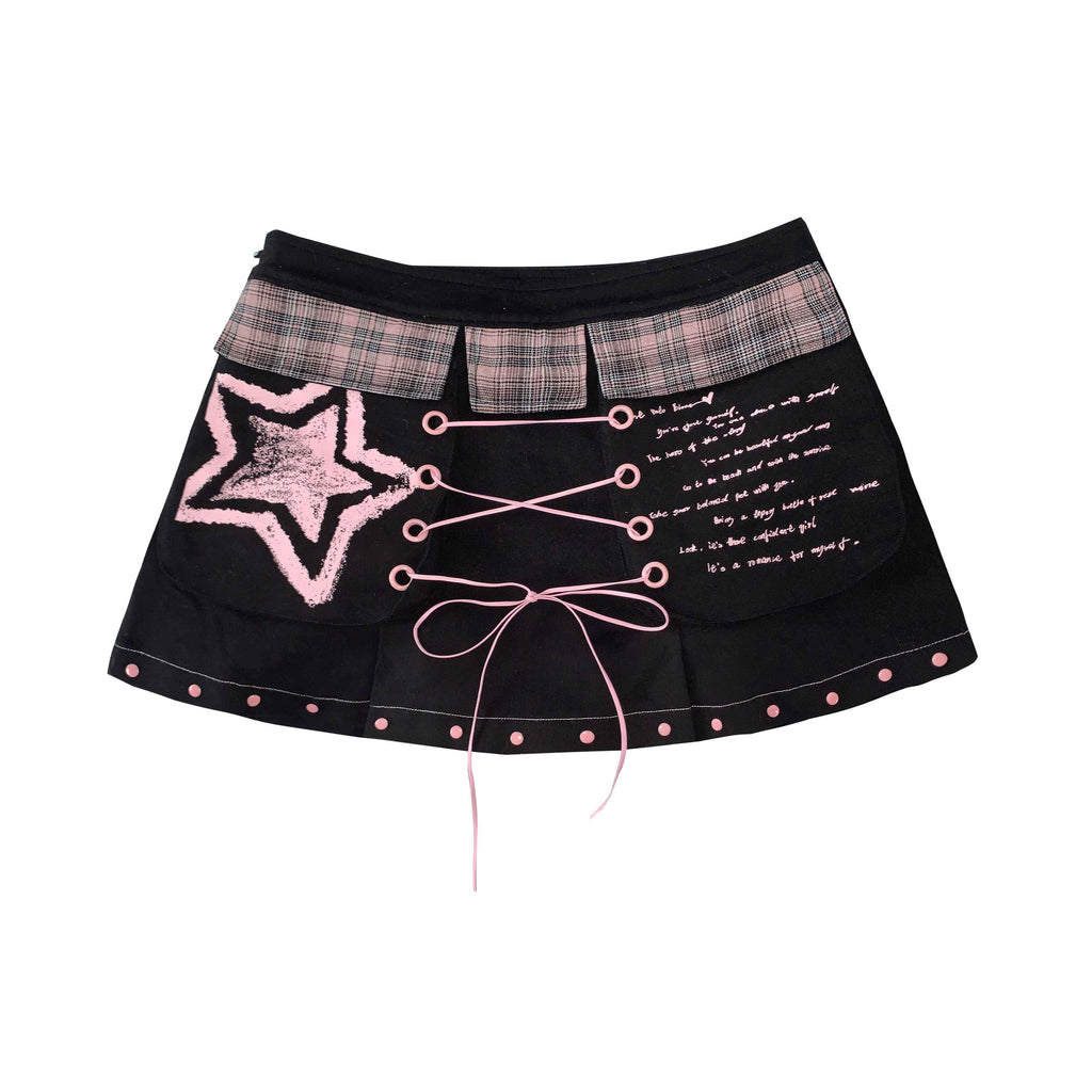 WSW_Edgy_Lace_Up_Rock_A_Line_Mid_Rise_Cotton_Blend_Black_Pink_Mini_Skirts_MISSTT