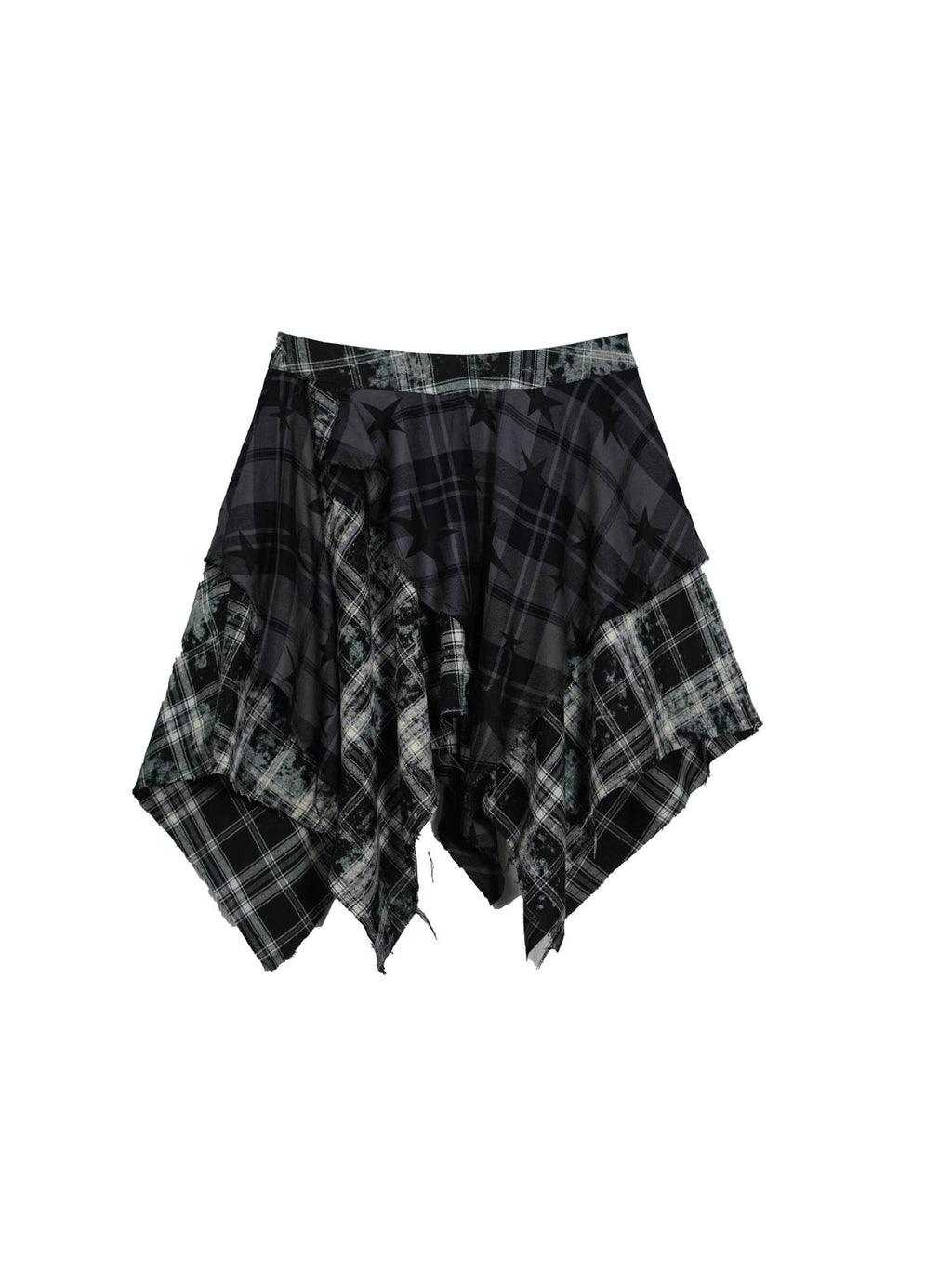 Cest Nous Patchwork Asymmetrical Punk Plaid A Line Mid Waist Women Cotton Midiskirts