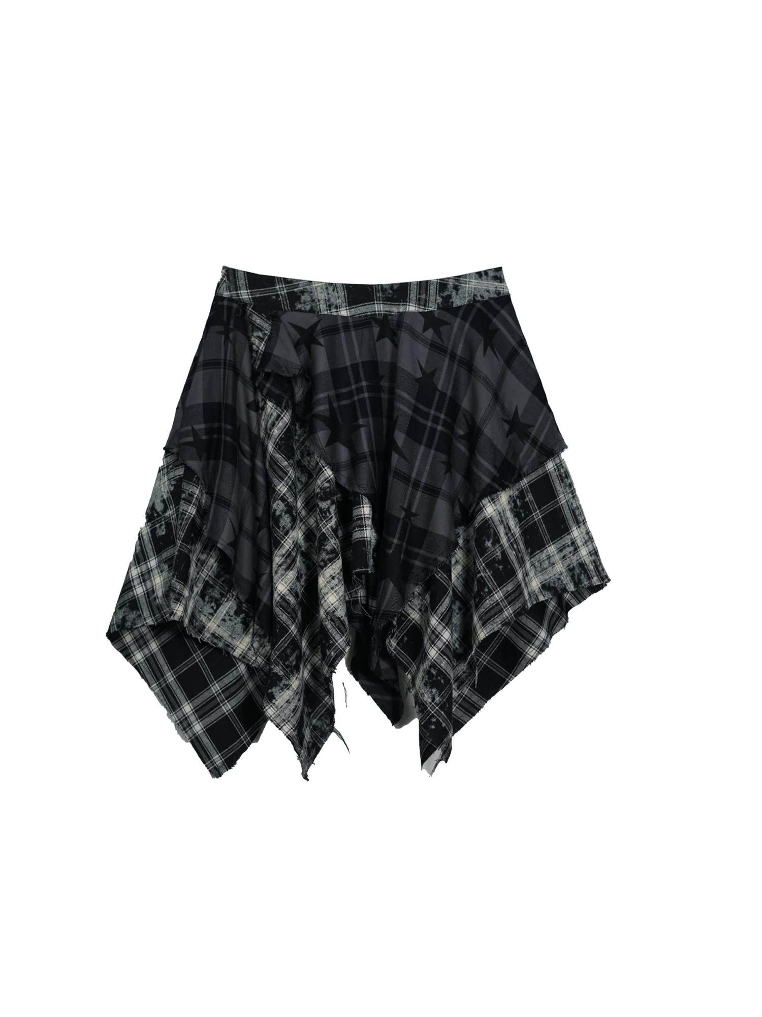 Cest Nous Patchwork Asymmetrical Punk Plaid A Line Mid Waist Women Cotton Midiskirts