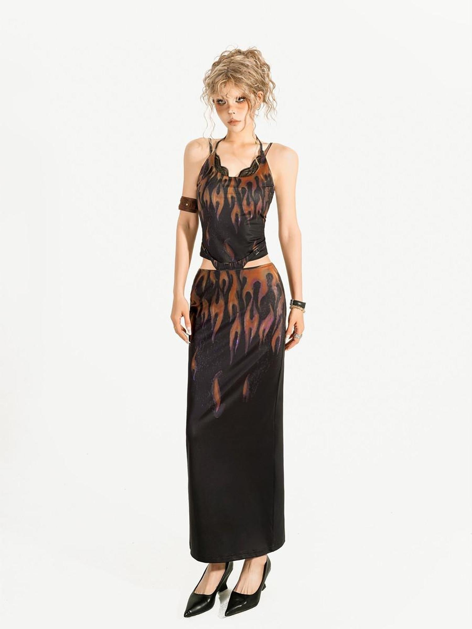 Nico Molly Polyester Pullover Cropped Top High Waist Multicolor Two Piece Top & Skirt Sets