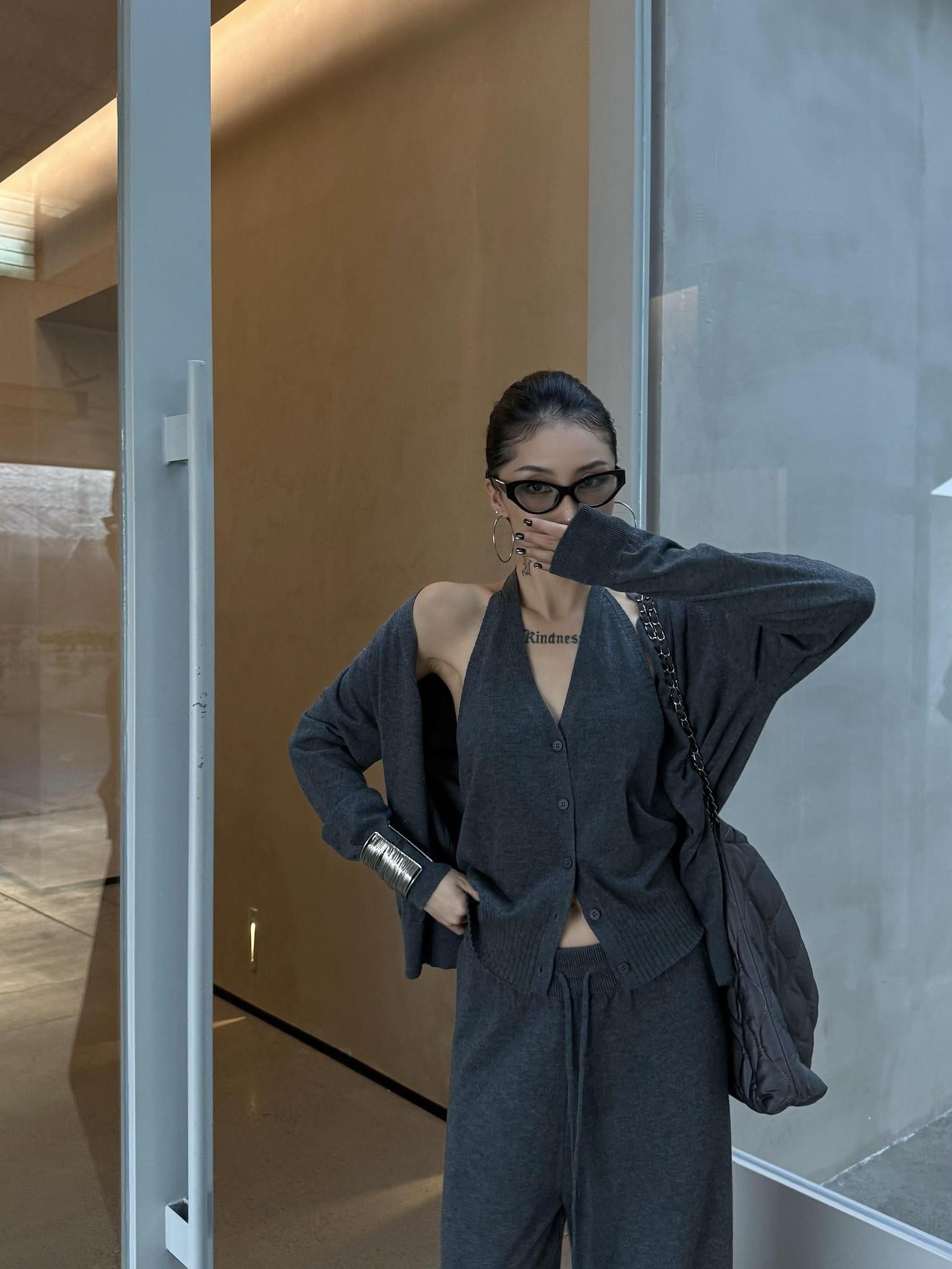 ZERO Mid Stretch 3 Piece Casual Cropped Long Sleeve Top Long Pants Top & Pants Sets