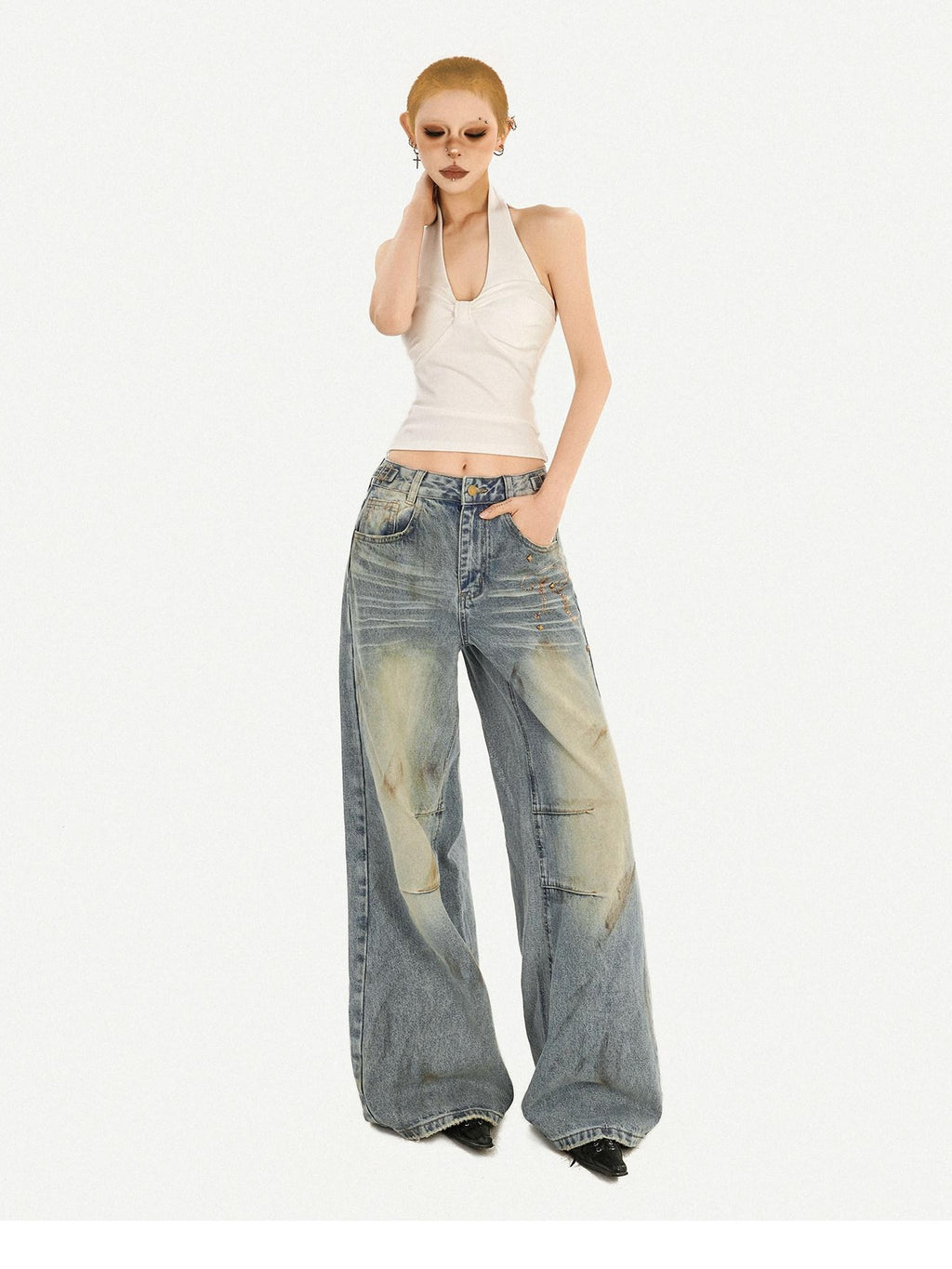Nico Molly Sexy Slim Fit Halter V-neck Women Pullover Cropped Solid No Padding Camisoles