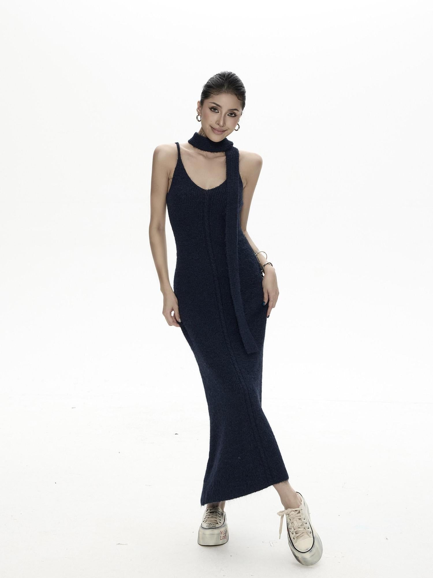 ZERO High Stretch Retro Two Piece Cardigan And Cami Women Acrylic Maxi Dresses