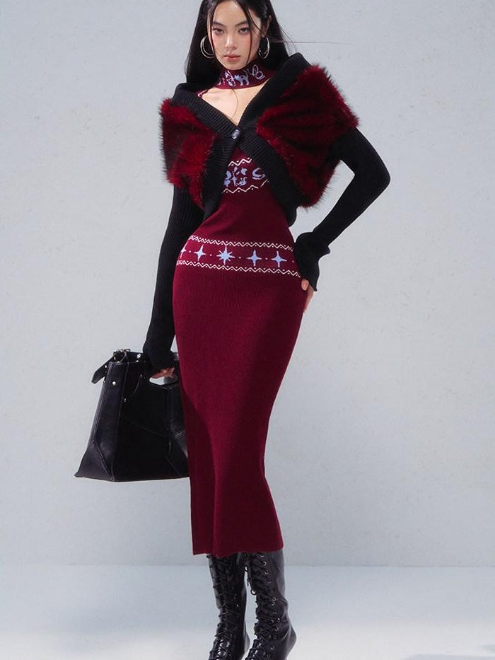 OfAkiva Contrast Patchwork V-neck Cropped Slim Fit Long Sleeve Women Knit Cardigans