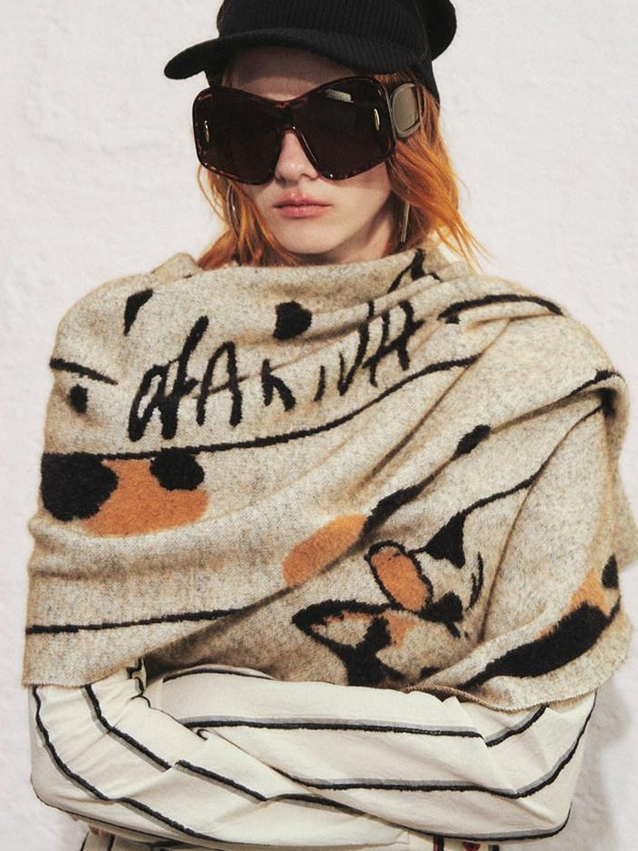 OfAkiva Versatile Decorative Printed Korean Rectangular Cute Cat Motif Unisex Scarves