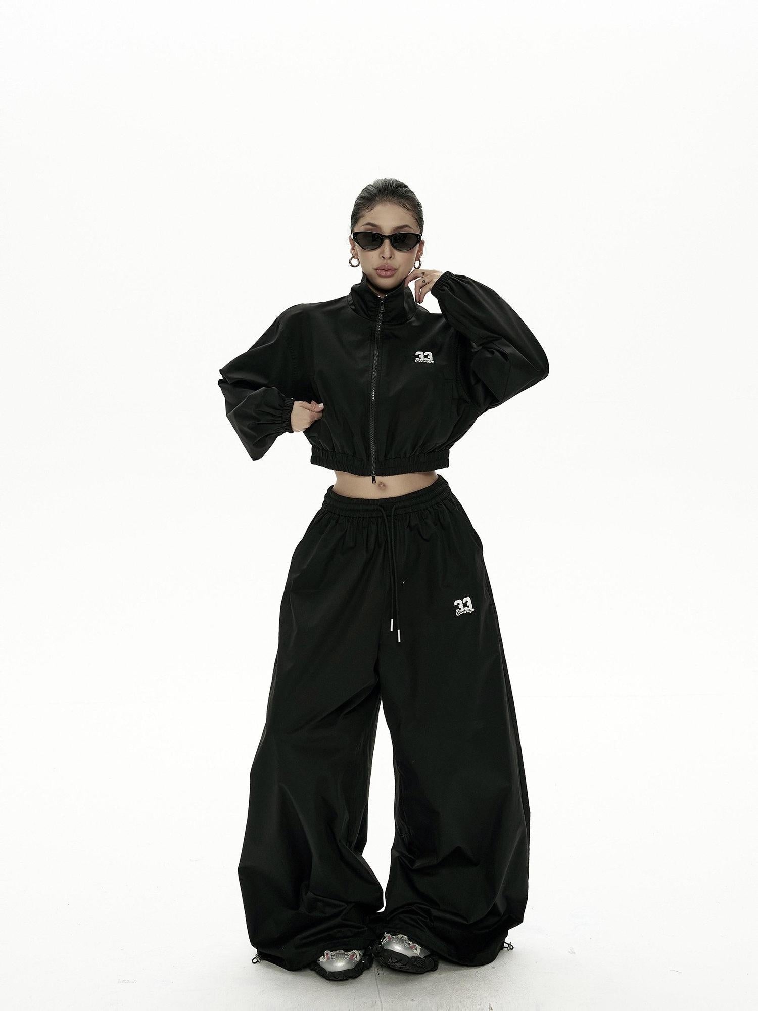 ZERO Embroidered Cotton Stand Collar Long Sleeve Casual Women Lounge Top & Pants Sets
