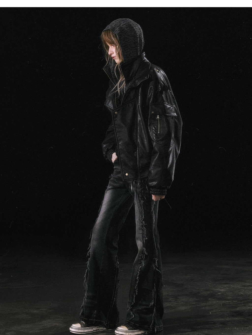 Cest Nous Thick Pu Leather Loose Fit Streetwear Long Sleeve Youth Black Bomberjackets
