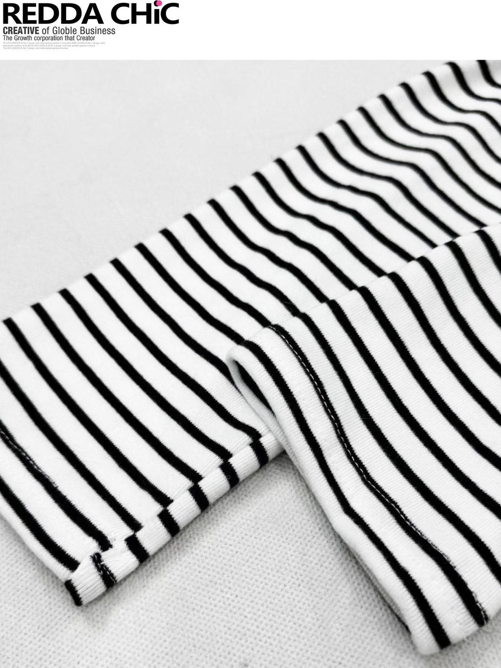 REDDACHIC Black White Stripe Gothic Half Collar Women'S Fleece Long Sleeve T-Shirts