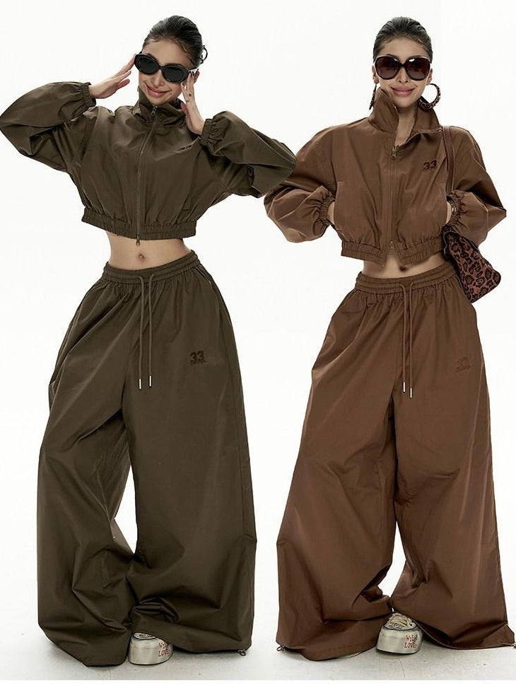 ZERO Embroidered Cotton Stand Collar Long Sleeve Casual Women Lounge Top & Pants Sets