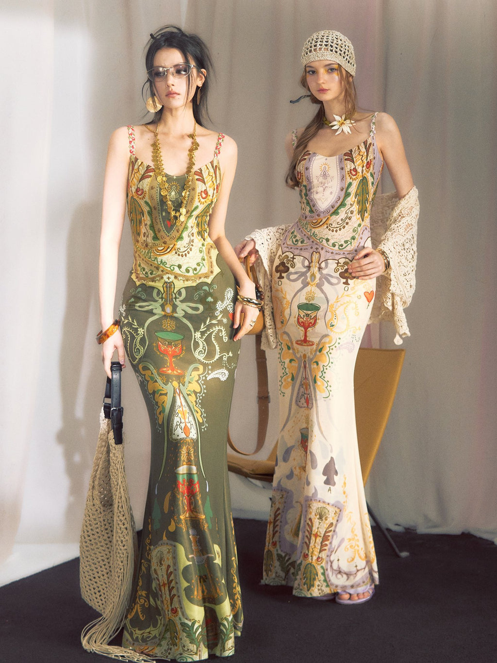 OfAkiva Vintage High Waist Sleeveless Printed Mermaid Women Vacation Maxi Dresses