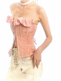 Flowers_birds_Market_Zipper_Detail_Sweet_Fitted_Cropped_Strapless_Solid_Pink_Tube_Tops_/_Bandeaus_MISSTT