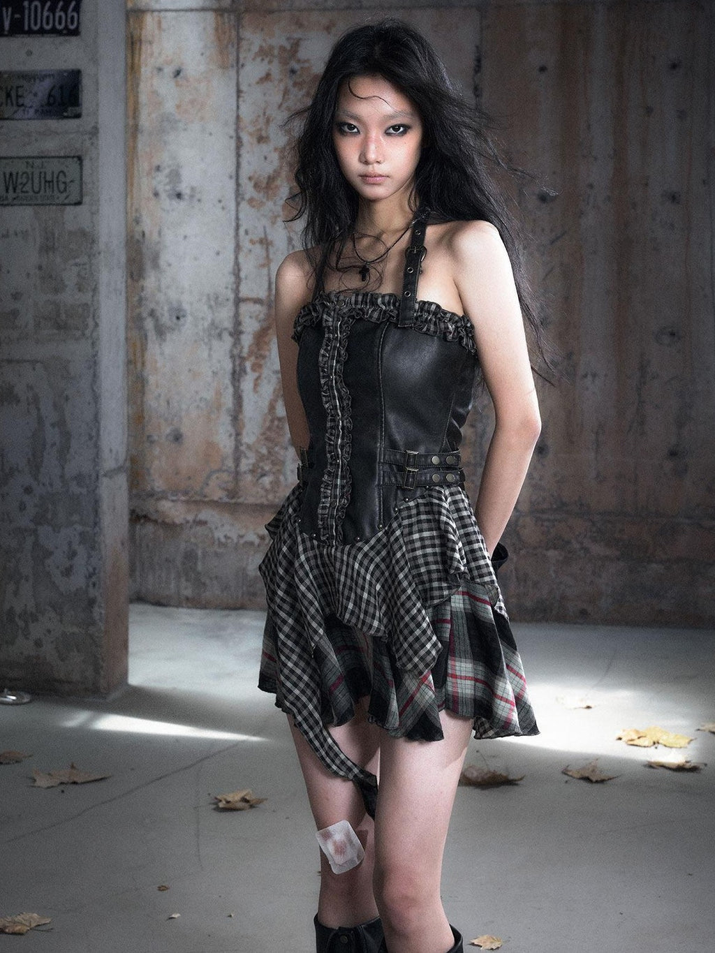 Cest Nous Pu Lace Waist Cinched Punk Bodycon Strapless Womens Spliced Minidresses