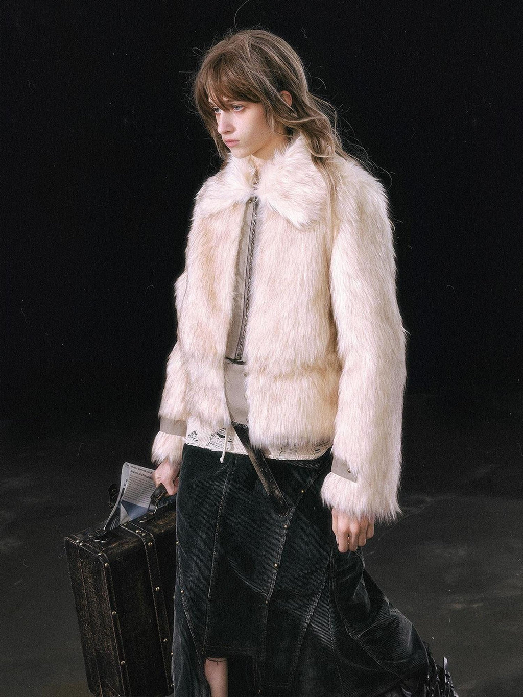 Cest Nous Thick Fur Collar Punk Street Short Fit Young Adults Silver Gray Beige Jackets