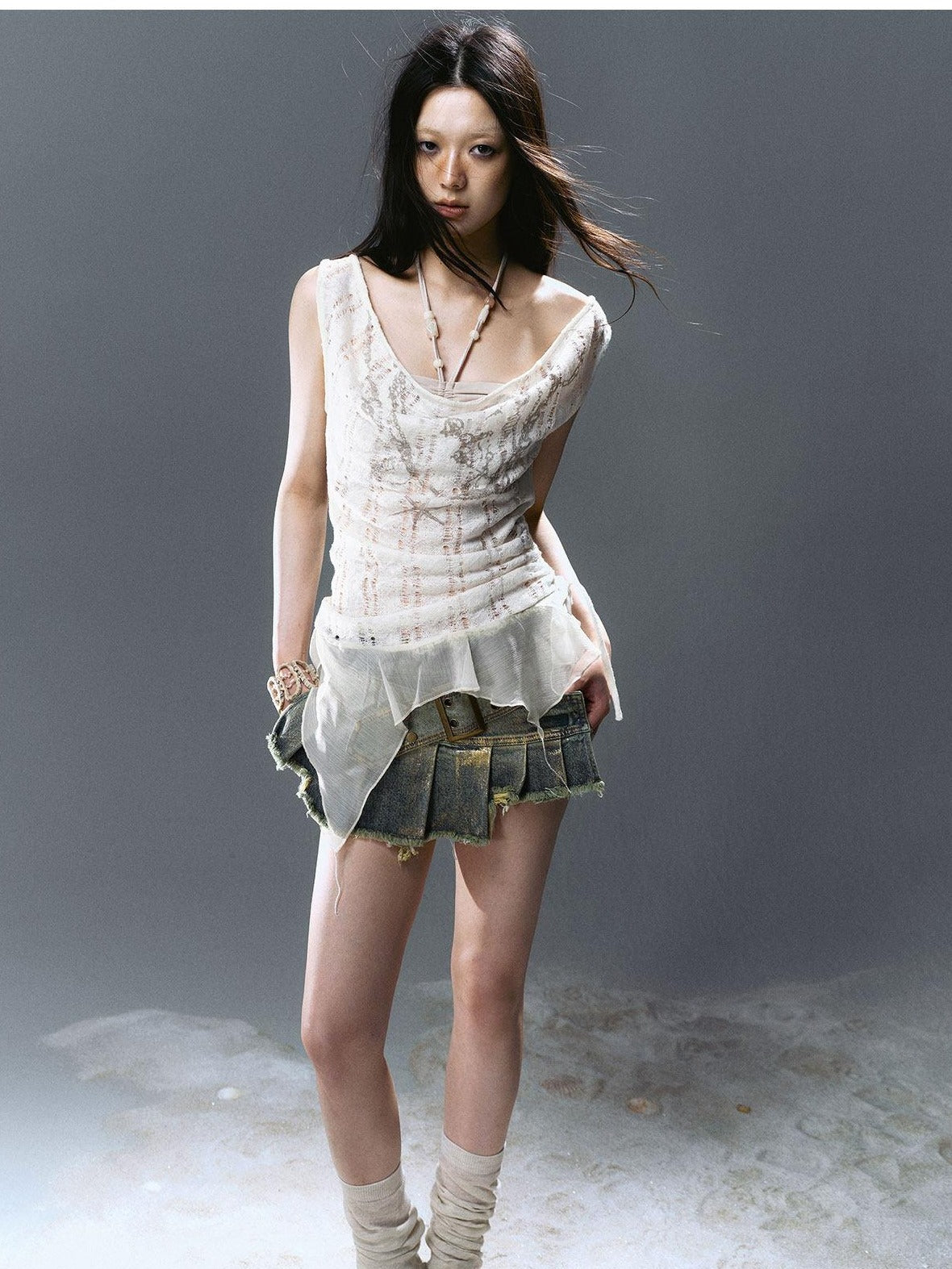 Cest Nous Asymmetrical Patchwork Chiffon Strappy Slim Fit Street Printed Minidresses