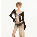 Nico_Molly_Chiffon_Lightweight_Vintage_Slim_V-neck_Tie_Patchwork_Brown_Women_Blouses_MISSTT