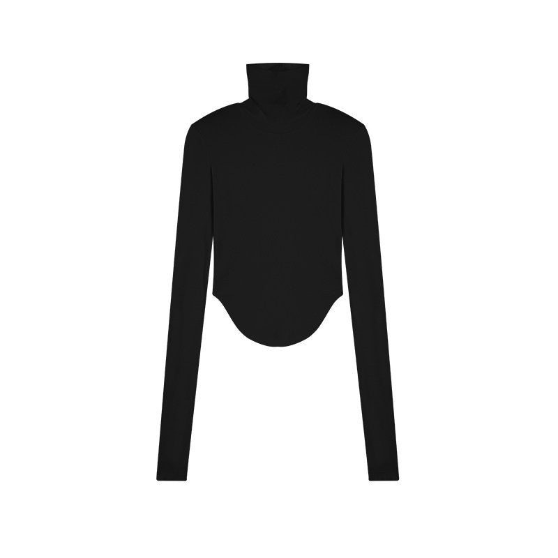 ZERO_Lyocell_Knit_Thick_Slim_Cropped_Top_Casual_Women_Black_Long_Sleeve_Crop_Tops_MISSTT