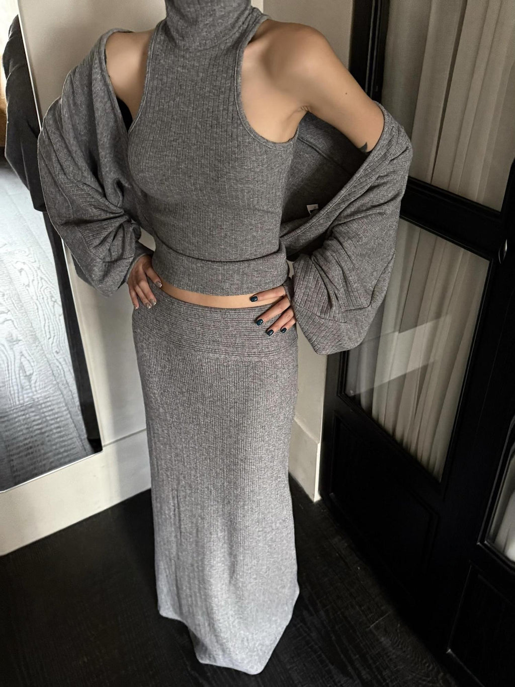 ZERO High Stretch Cropped High Neck Two Piece Sexy Casual Women Viscose Cardigans