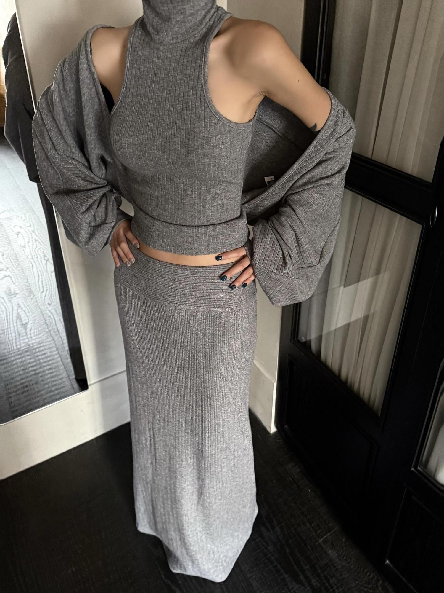 ZERO High Stretch Cropped High Neck Two Piece Sexy Casual Women Viscose Cardigans