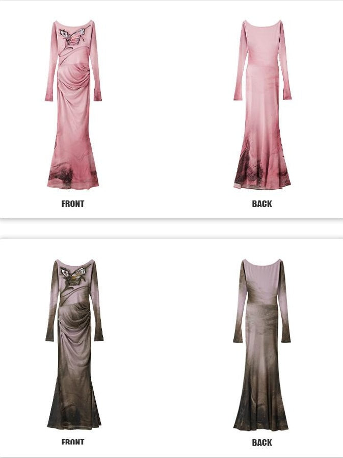 OfAkiva Printed Stretch Polyester Fishtail Off Shoulder Ladies Wedding Maxi Dresses