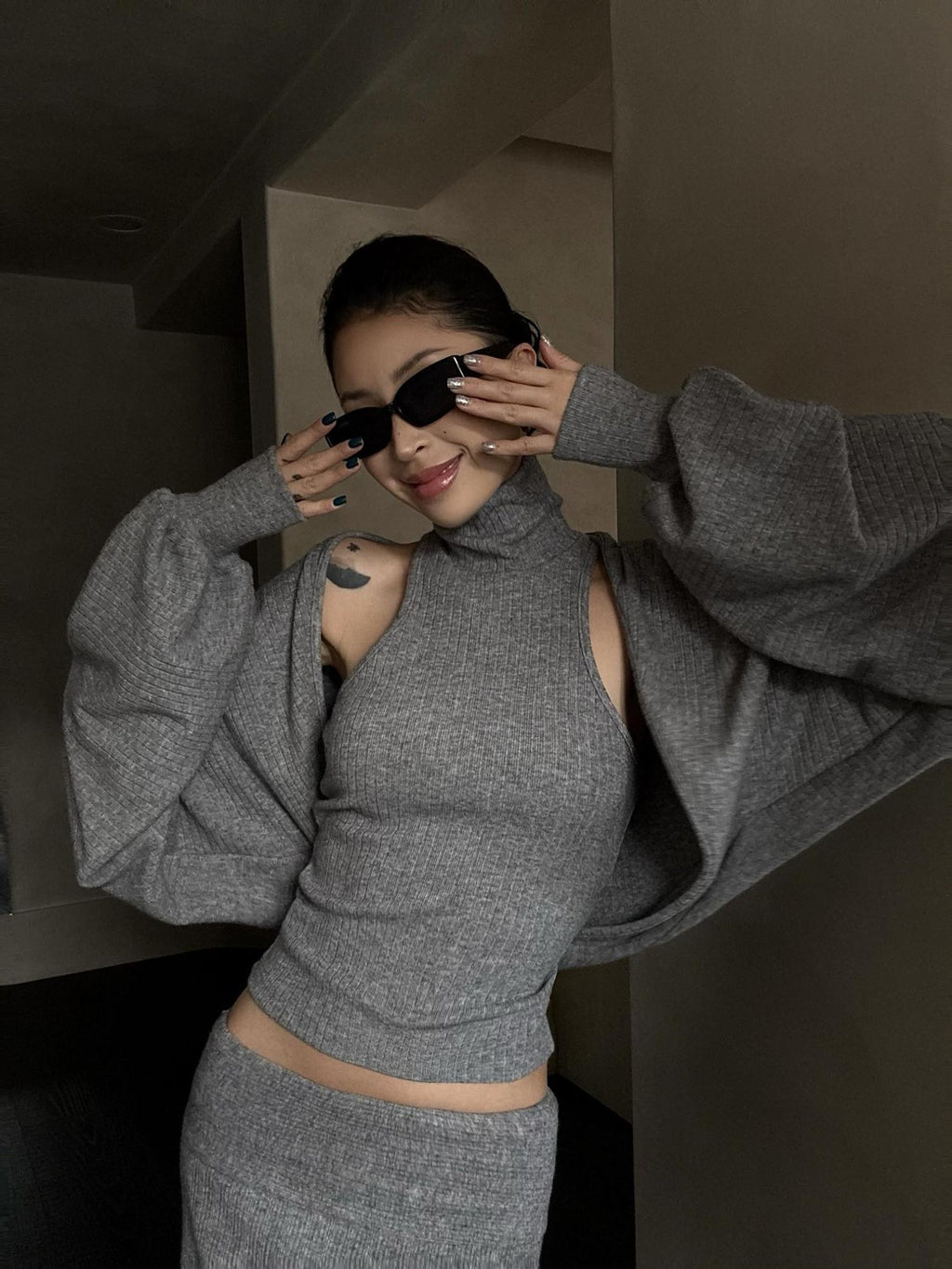 ZERO High Stretch Cropped High Neck Two Piece Sexy Casual Women Viscose Cardigans