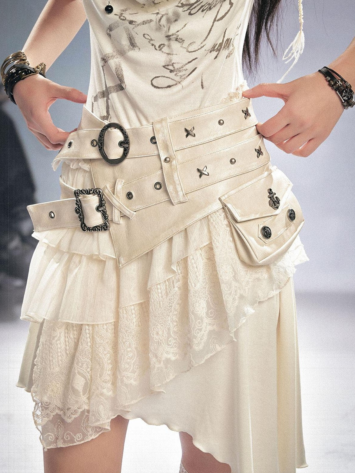 Cest Nous Double Strap High Waist Distressed Slim Fit Women Pu Leather Belts
