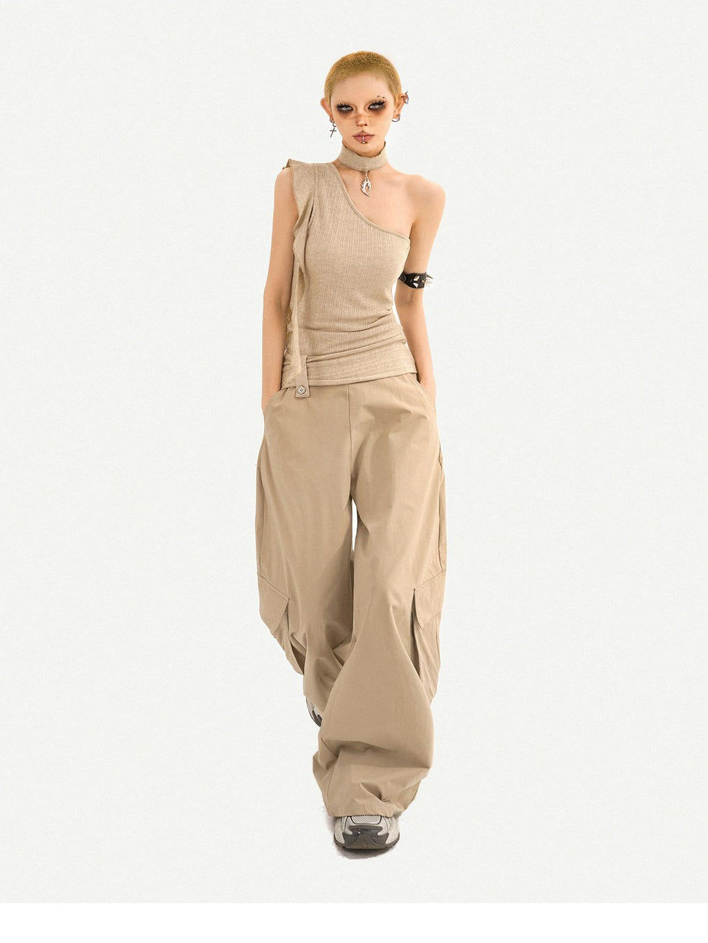 Nico Molly Khaki Padded Slim Street Style Casual Travel Youth Off Shoulder Crop Tops