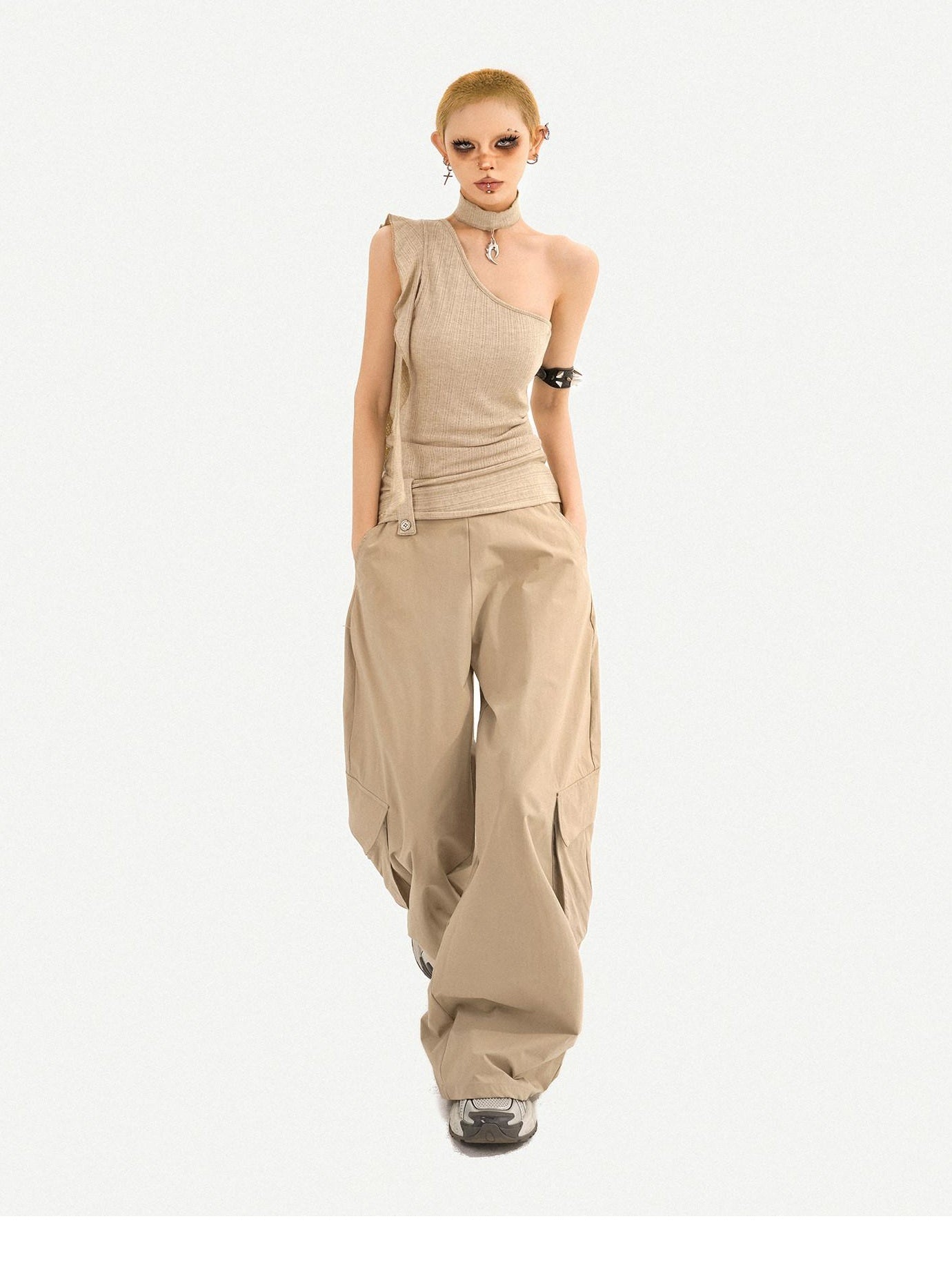 Nico Molly Khaki Padded Slim Street Style Casual Travel Youth Off Shoulder Crop Tops