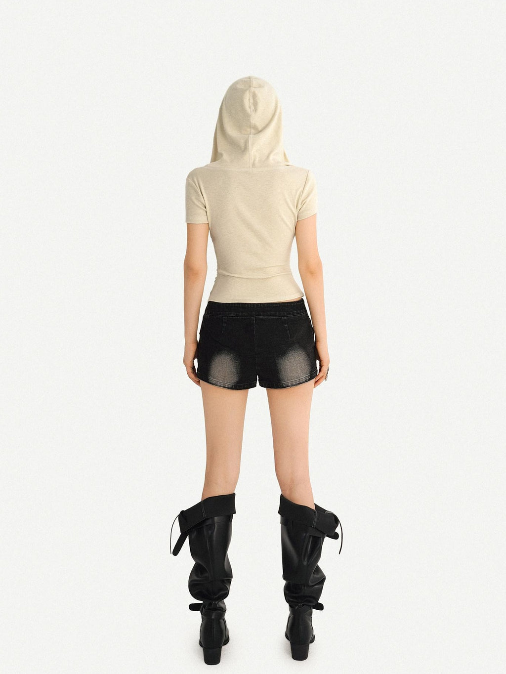 Nico Molly Cinched Waist Lace Skull Punk Faux Two Piece Cropped Women Off White Hoodie