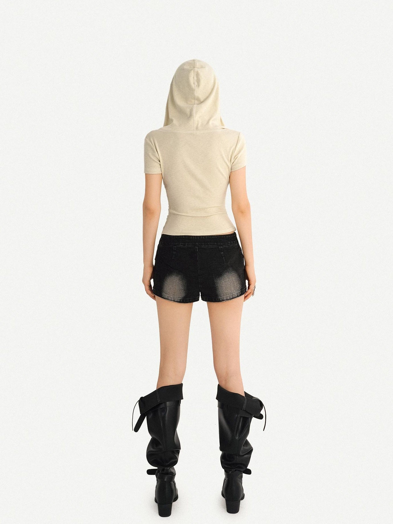 Nico Molly Cinched Waist Lace Skull Punk Faux Two Piece Cropped Women Off White Hoodie