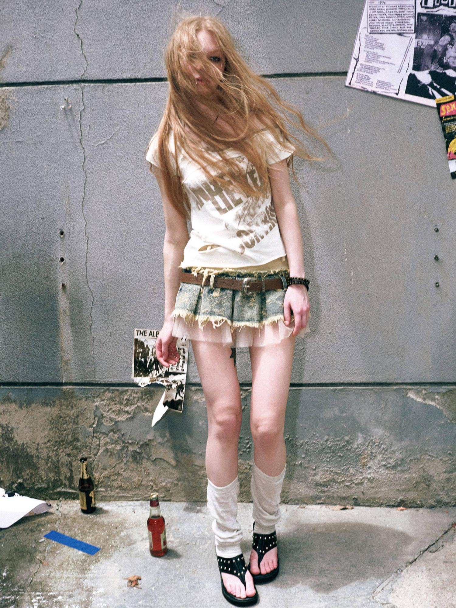 Cest Nous Soft Cotton Blend V-neck Punk Short Sleeve Women Beige Sage Offshouldercroptops