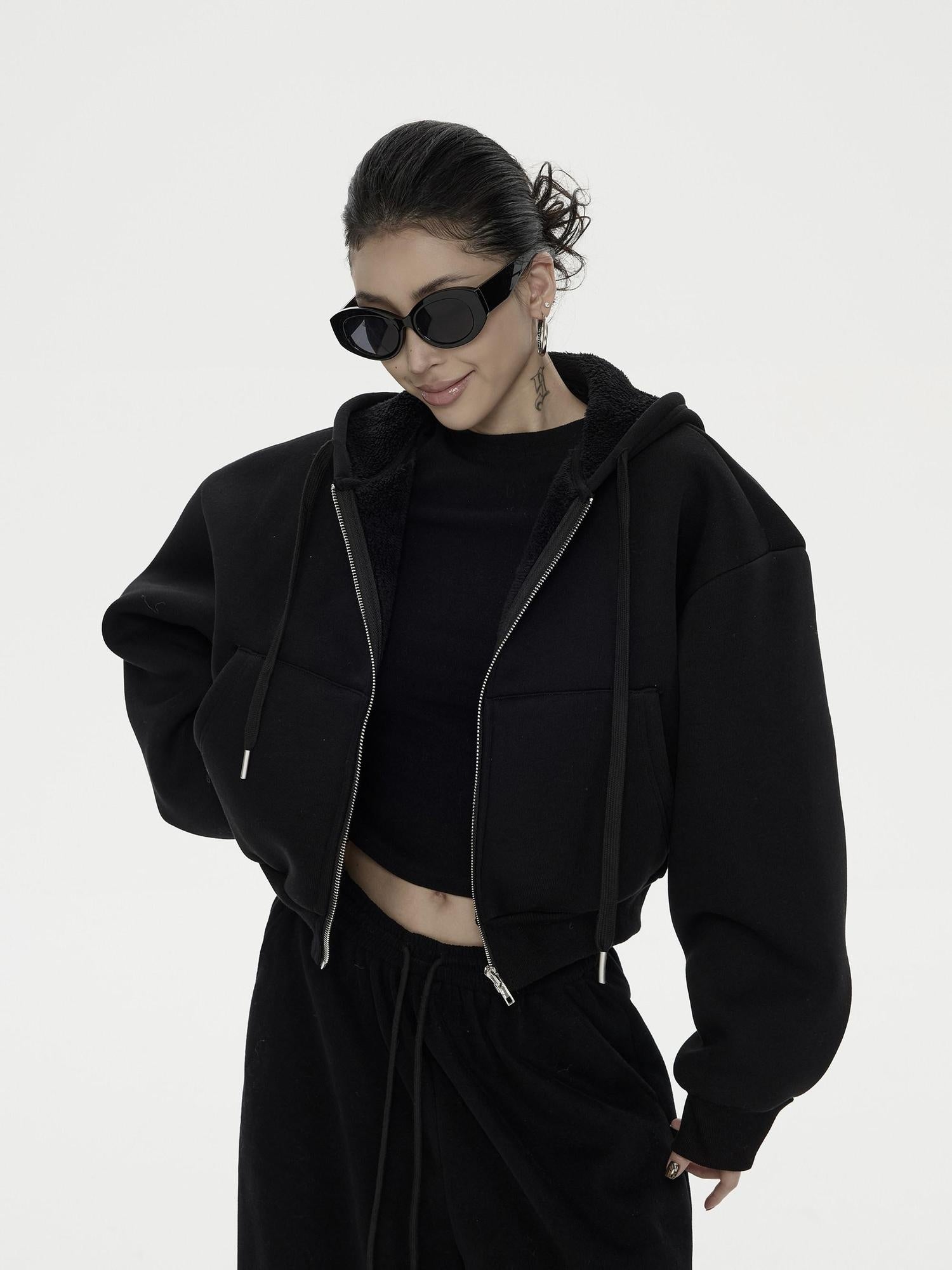 ZERO 3 Piece Casual Cropped Long Sleeve Women Black Coffee Top & Pants Sets