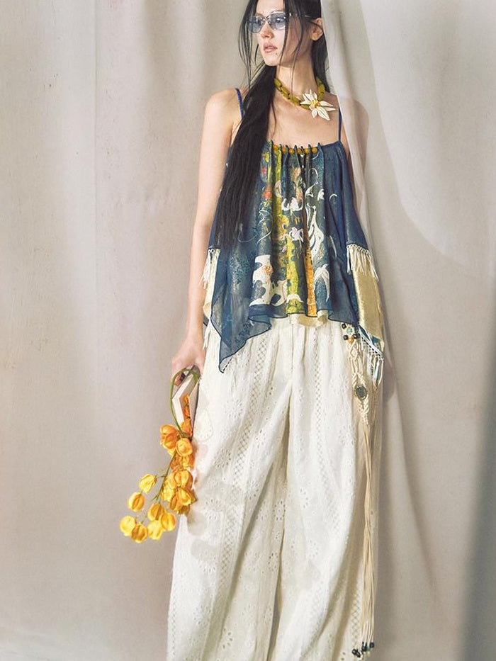 OfAkiva Lightweight Chiffon Printed Loose Fit Square Neck Mid Length Women Camisoles