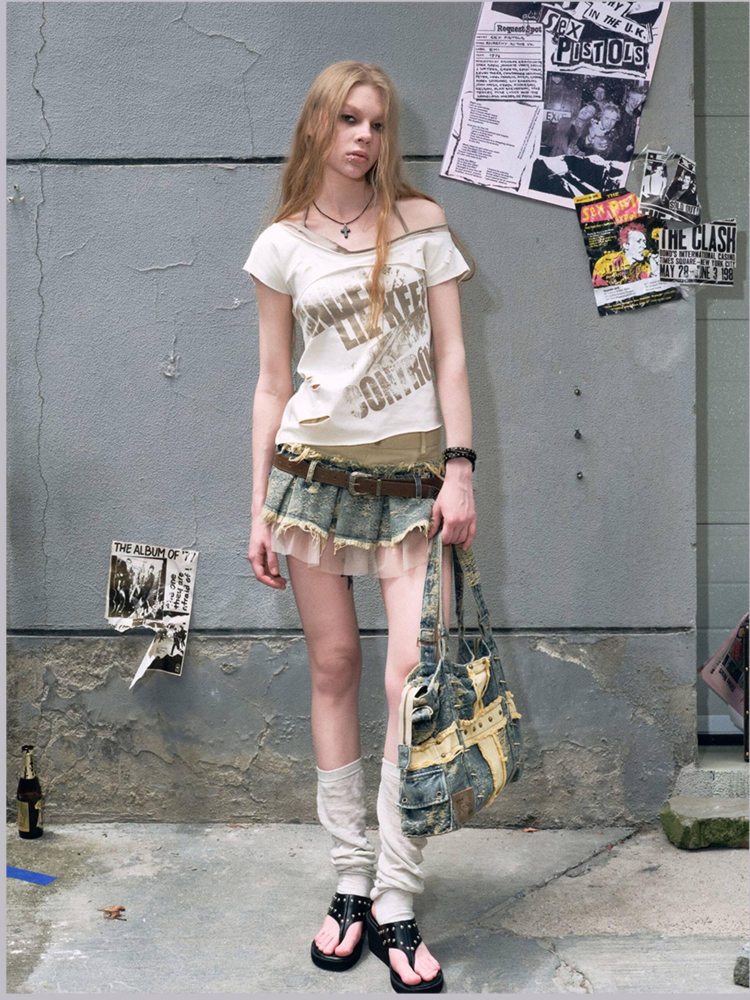 Cest Nous High Waist Ruched Pleated Spliced Cotton Blend Punk Womens Casual Miniskirts