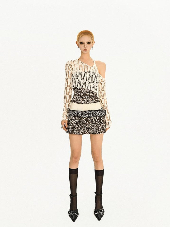 Nico Molly Animal Patchwork Long Sleeve Round Neck Women Polyester Top & Skirt Sets