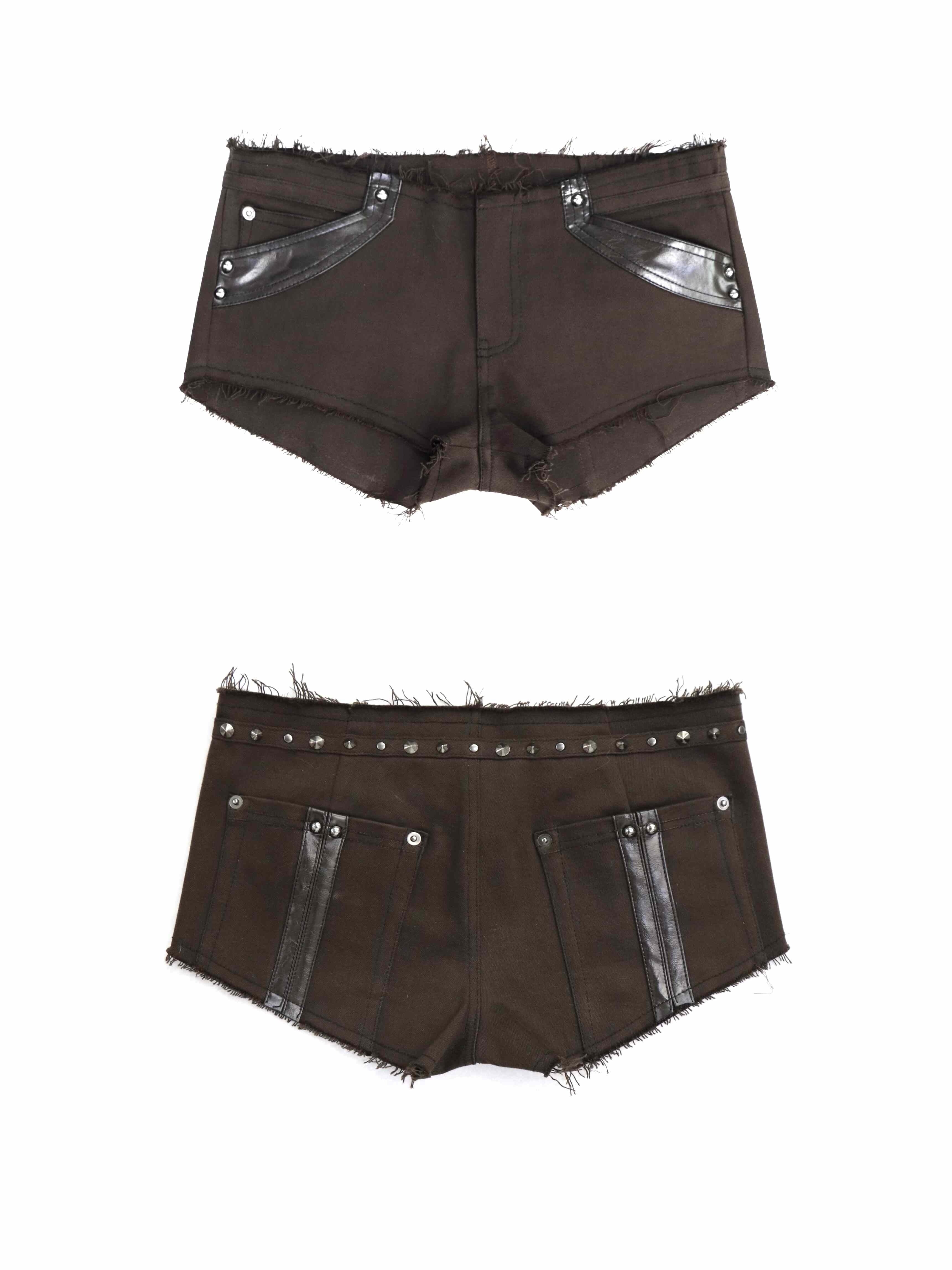 Flowers_birds_Market_Shimmer_Sequin_Slim_Fit_Micro_Stretch_Natural_Waist_Women_Brown_Denim_Shorts_MISSTT