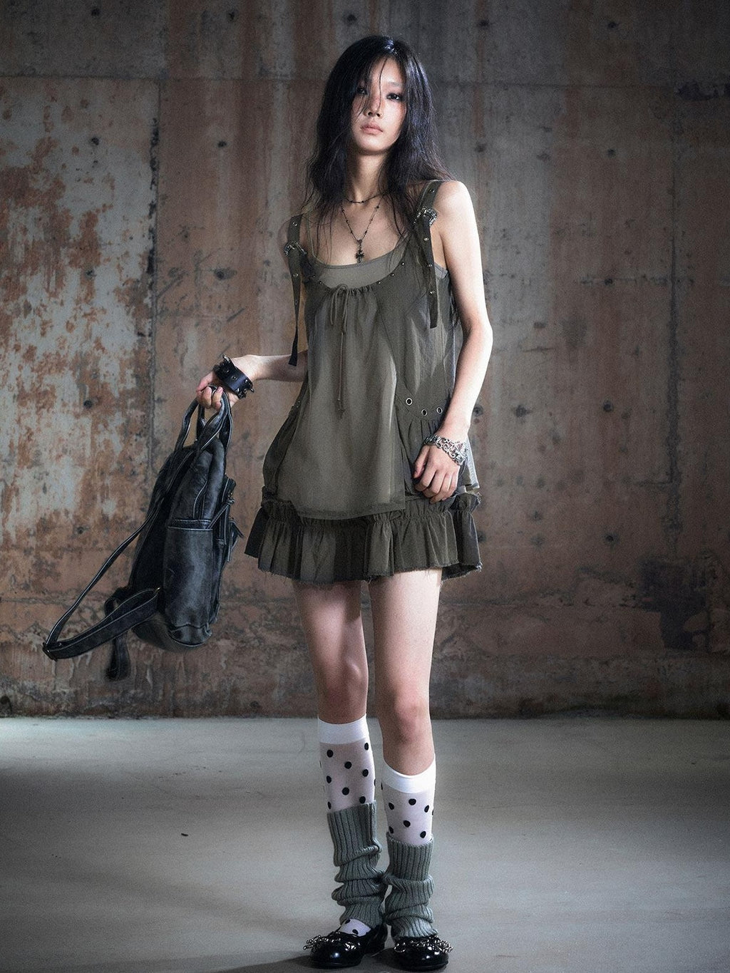 Cest Nous Micro Stretch Cotton Punk Patchwork Spaghetti Strap Everyday Minidresses