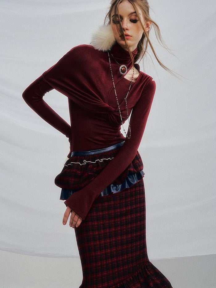 OfAkiva Pleated High Waist A Line Slim Fit City Commuter Women Plaid Maxi Skirts