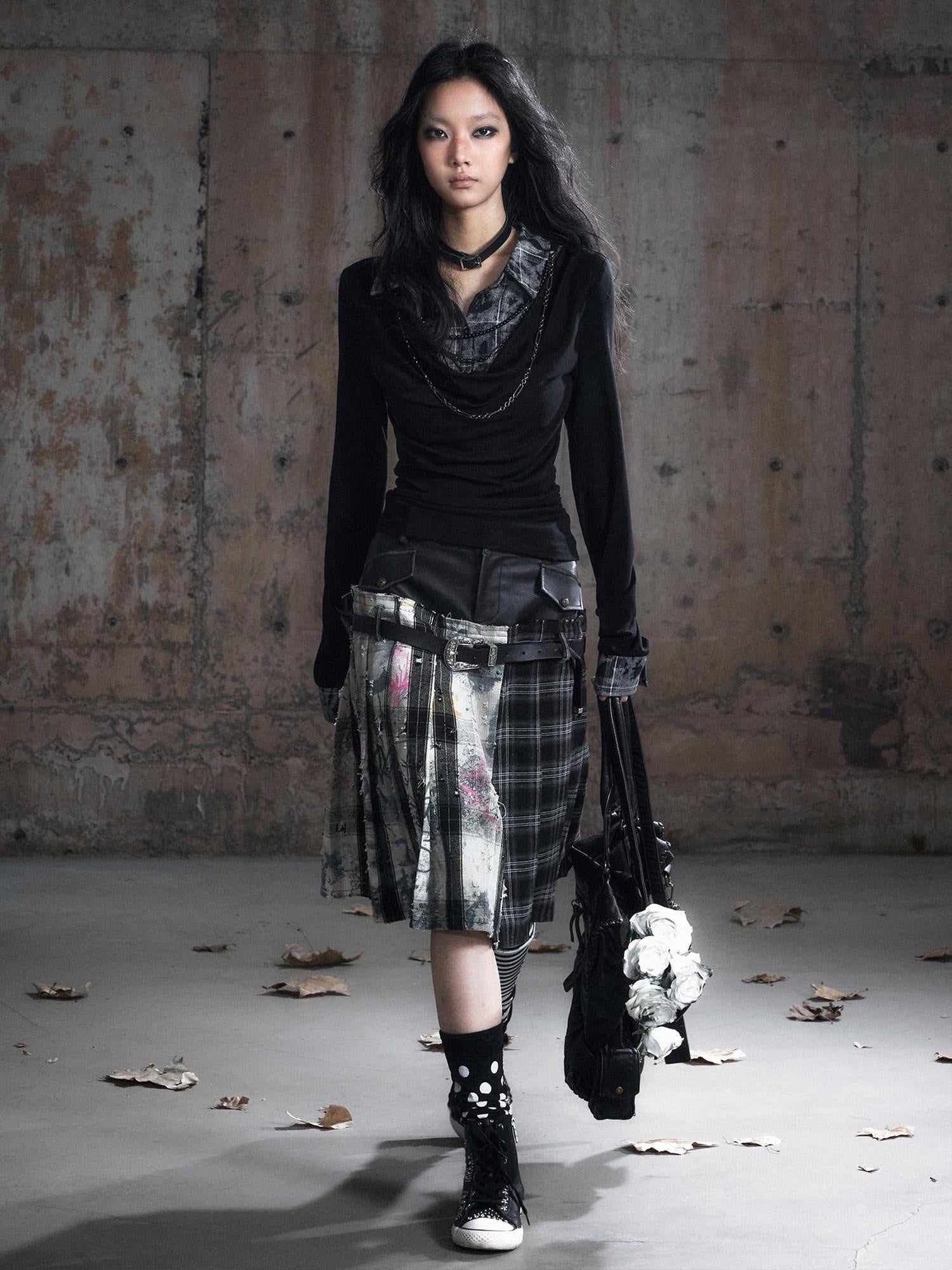 Cest Nous Tencel Non Deforming Punk Slim Printed Polo Collar Women Longsleevet-Shirts