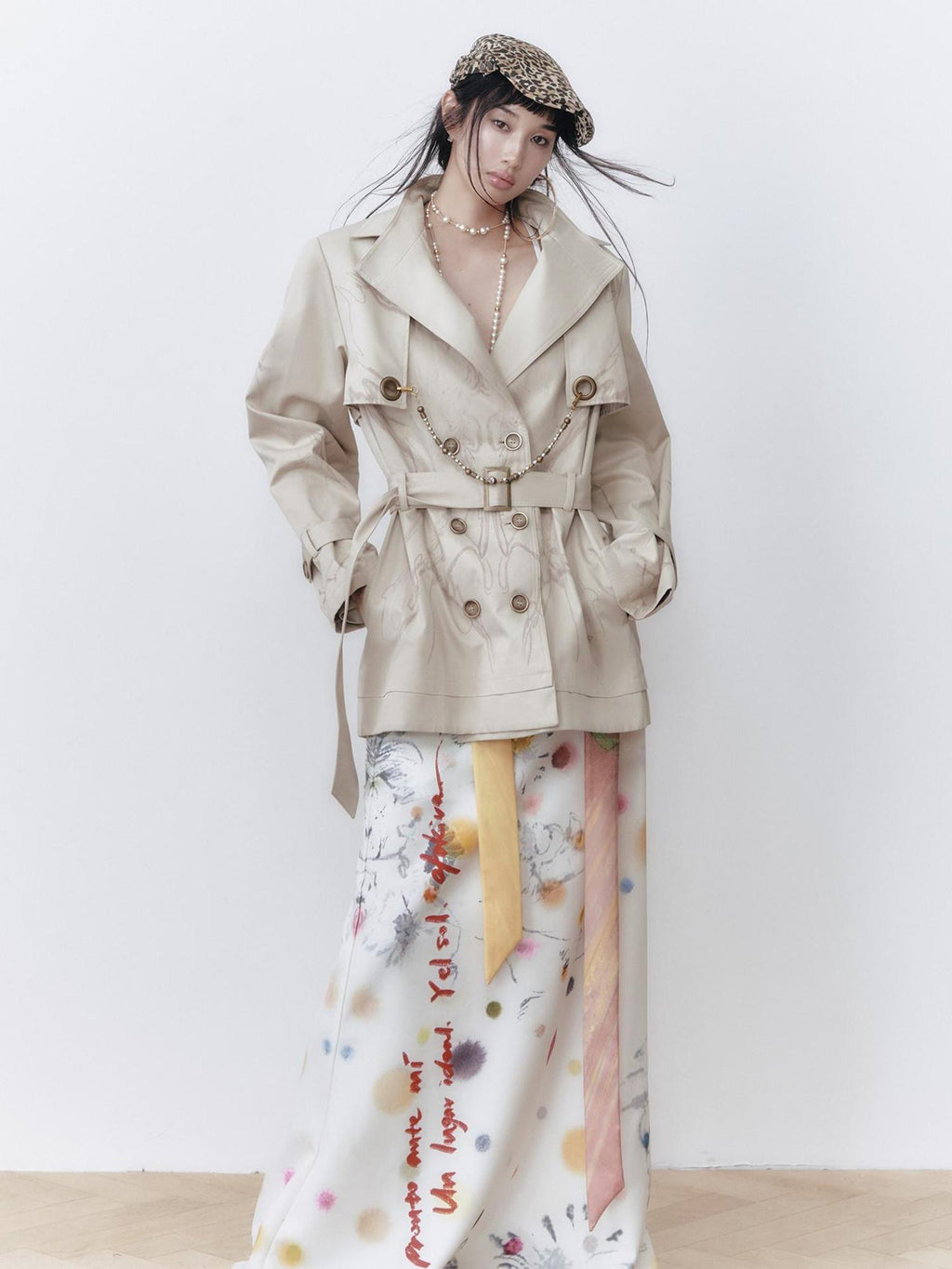 OfAkiva Printed Slim Fit Short Length Long Sleeve Women Cotton Blend Trench Coats