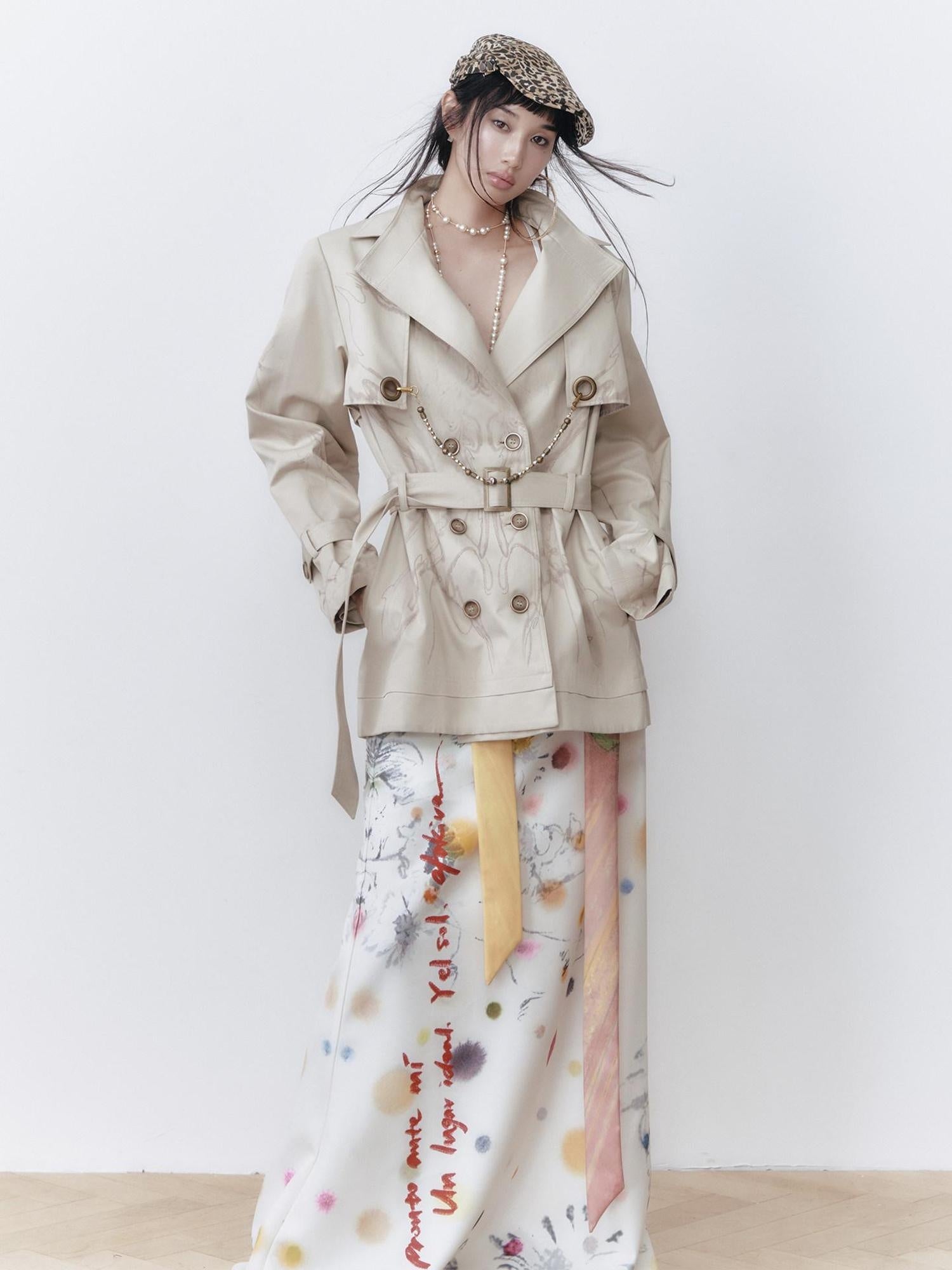 OfAkiva Printed Slim Fit Short Length Long Sleeve Women Cotton Blend Trench Coats