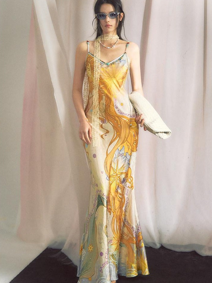 OfAkiva High Waist Floral V-neck Sleeveless A Line Casual Women Maxi Dresses