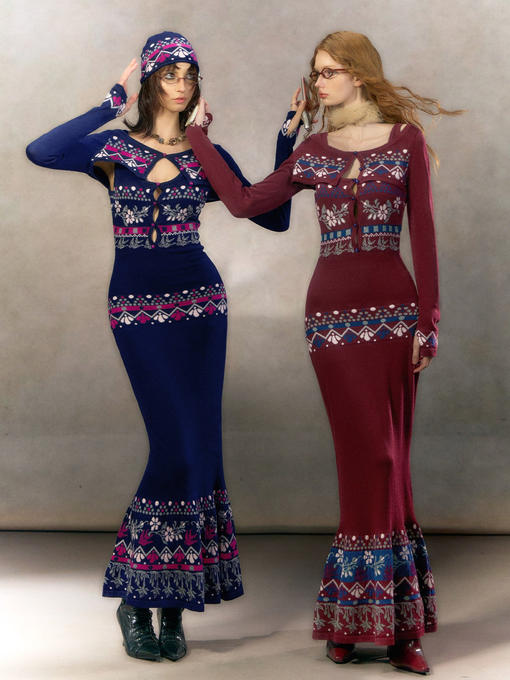 OfAkiva Elegant High Waist Knit Two Piece Mermaid Slim Long Sleeve Women Maxi Dresses