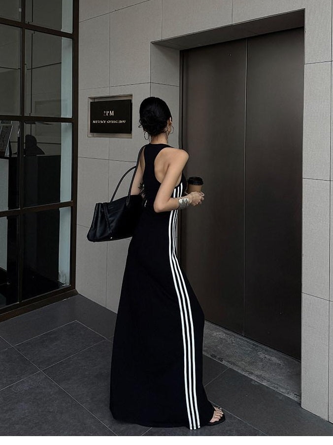 ZERO Soft Viscose A Line Sleeveless U Neck Slim Fit Casual Black Maxi Dresses