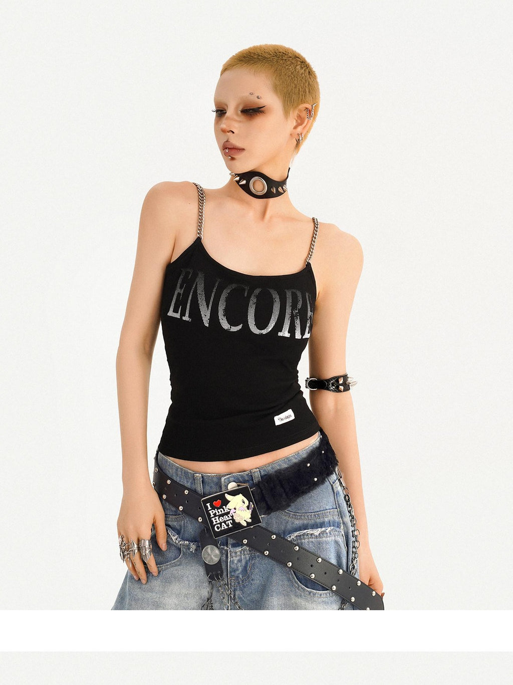 Nico Molly Loose U Neck Printed Short Non Padded Women Layering Khaki Black Camisoles