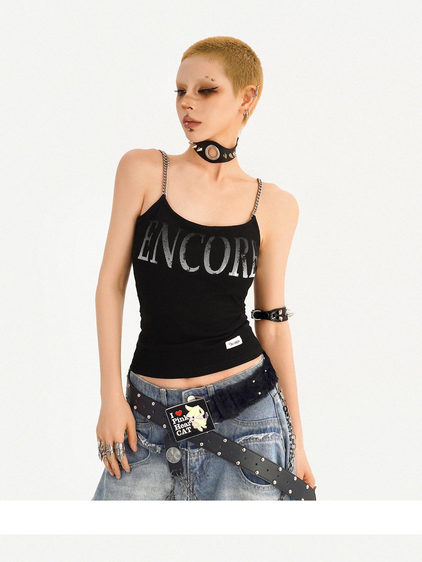Nico Molly Loose U Neck Printed Short Non Padded Women Layering Khaki Black Camisoles