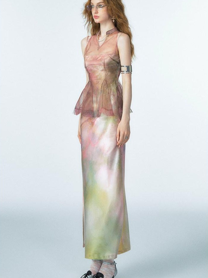 OfAkiva Organza Ombre High Waist Sexy A Line Slip Women Citywalk Maxi Dresses