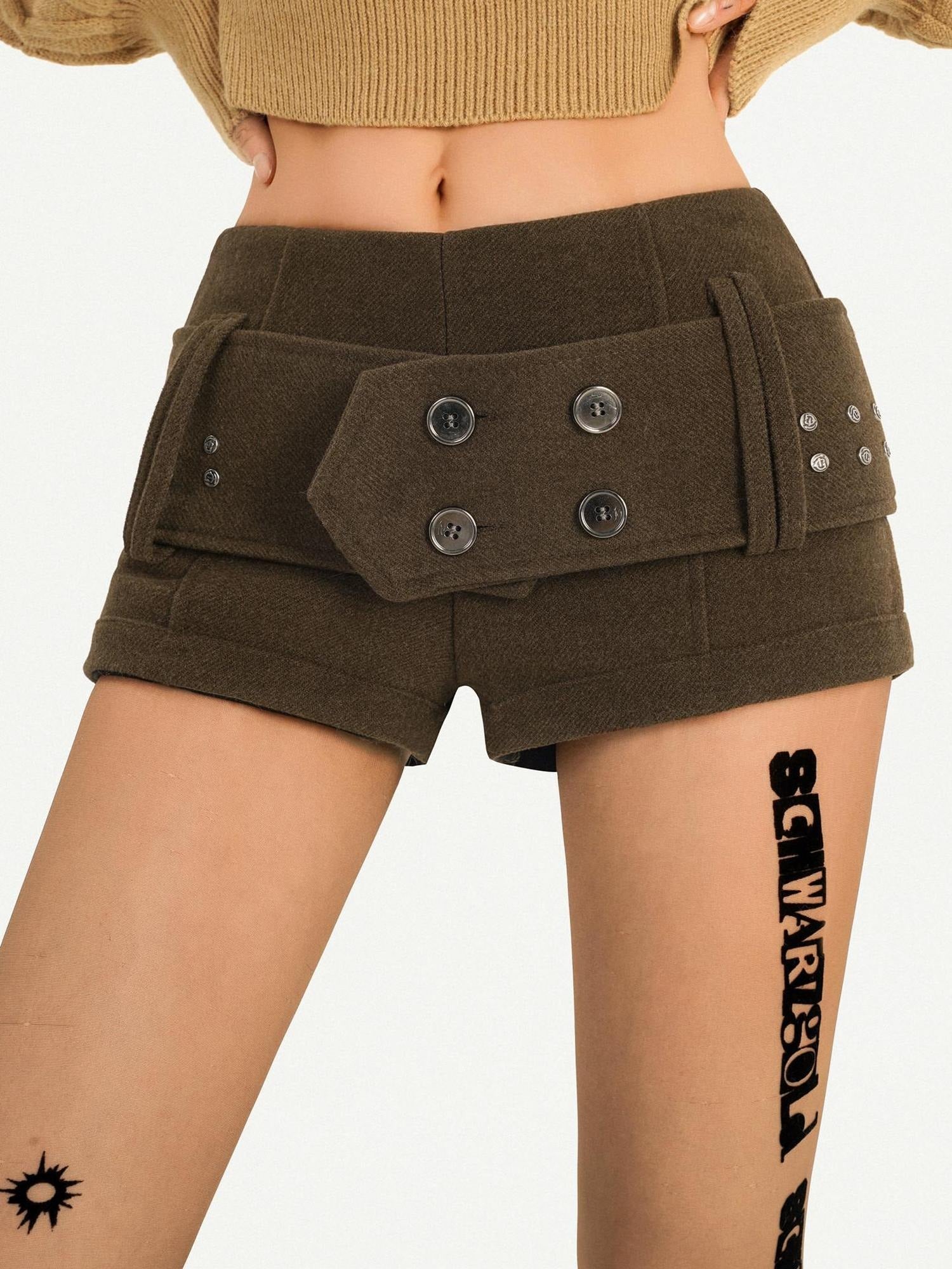 Nico Molly Vintage Thick Straight Cut Natural Waist Women Daily Black Brown Mini Shorts